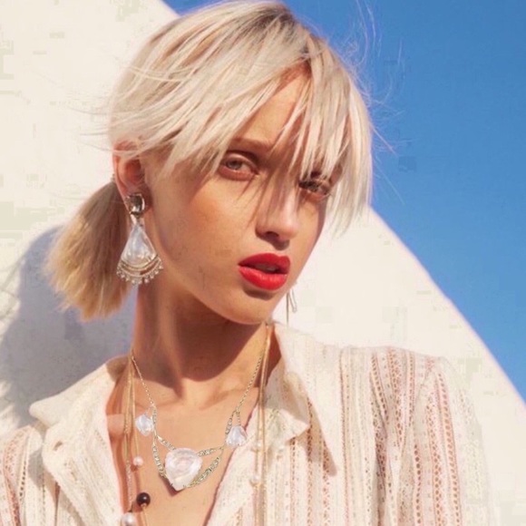 ALEXIS BITTAR Ms Havisham Starlight Mosaic Tile Gold White Pearlescent Necklace - Picture 4 of 12